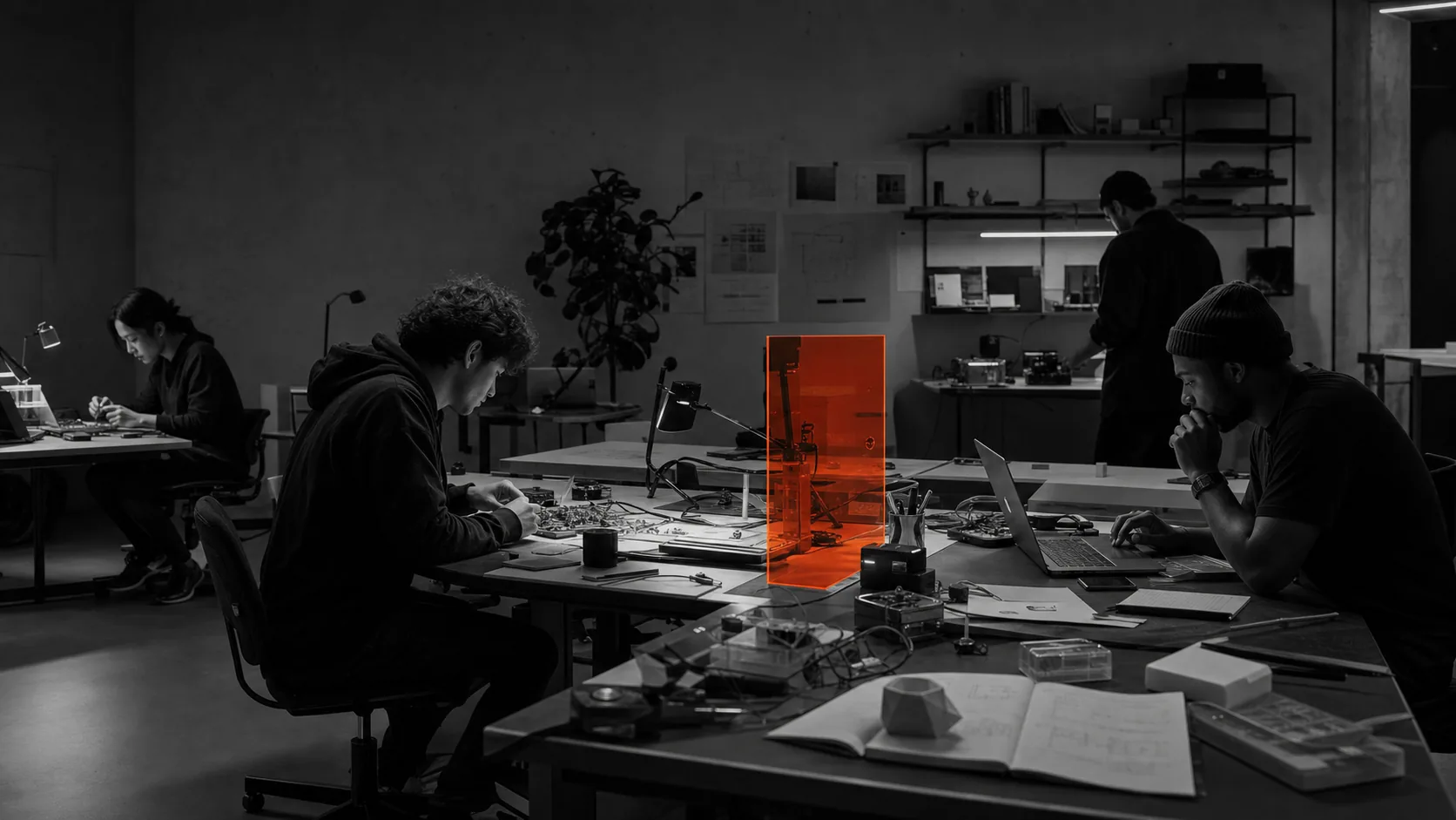 A group of digital builders working together in a technology studio